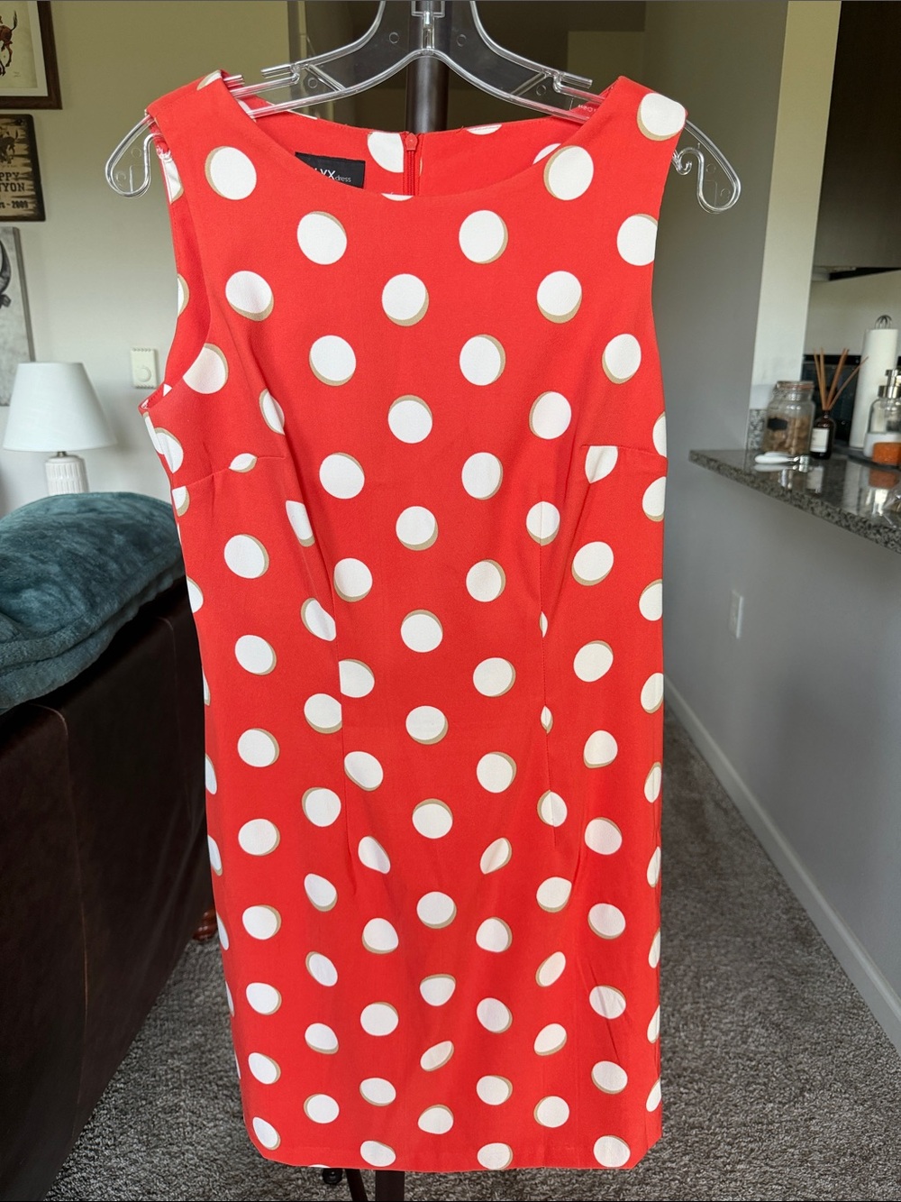 Polka Dot Orange Sleeveless Shift Dress